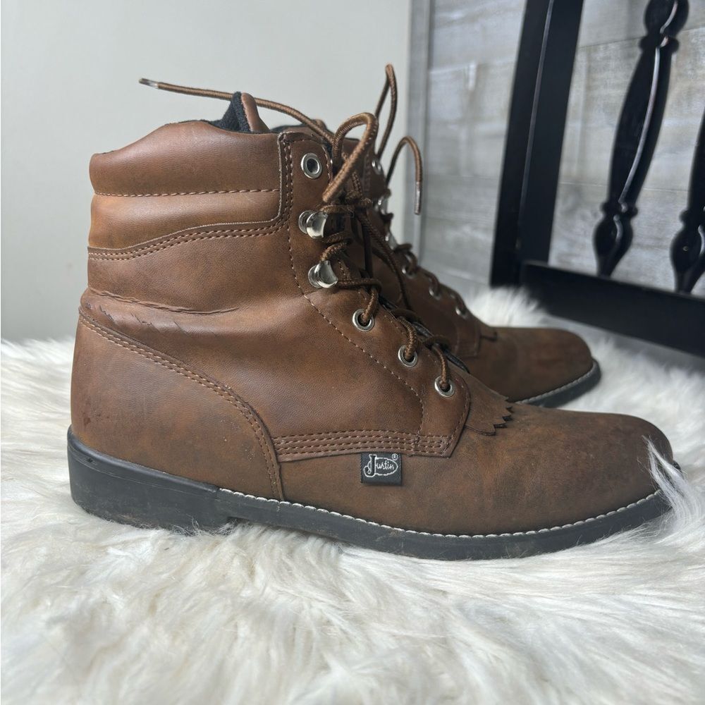 Justin women 7.5 brown leather western style combat boots